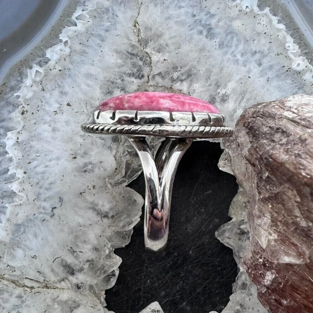 Sterling Silver Southwestern Style Oval Thulite Decorated Ring Sz 9.5 For Women